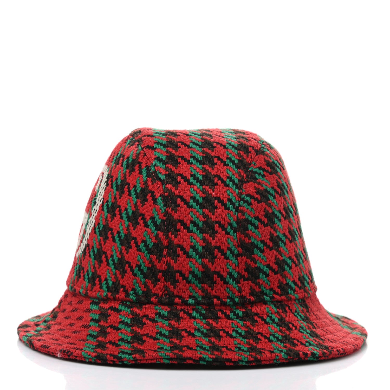 Gucci Tweed Wool Houndstooth Interlocking G Bucket Hat M Red Green 3 of 8