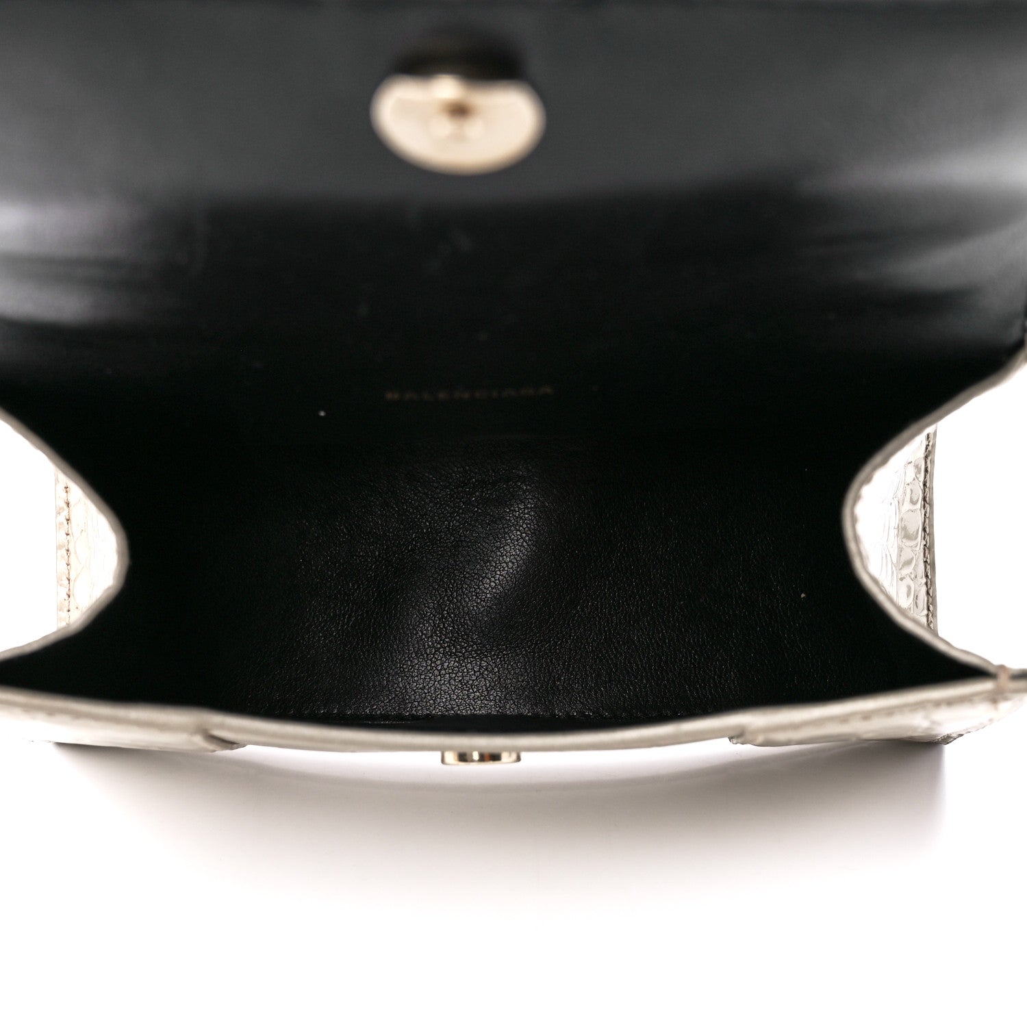 Balenciaga Metallic Shiny Calfskin Crocodile Embossed Hourglass Top Handle Bag XS Light Gold 5 of 12