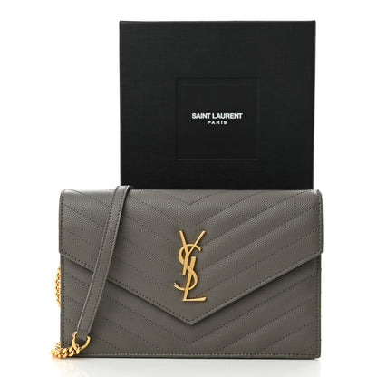 Saint Laurent Grain De Poudre Matelasse Chevron Monogram Envelope Chain Wallet Fog 11 of 11