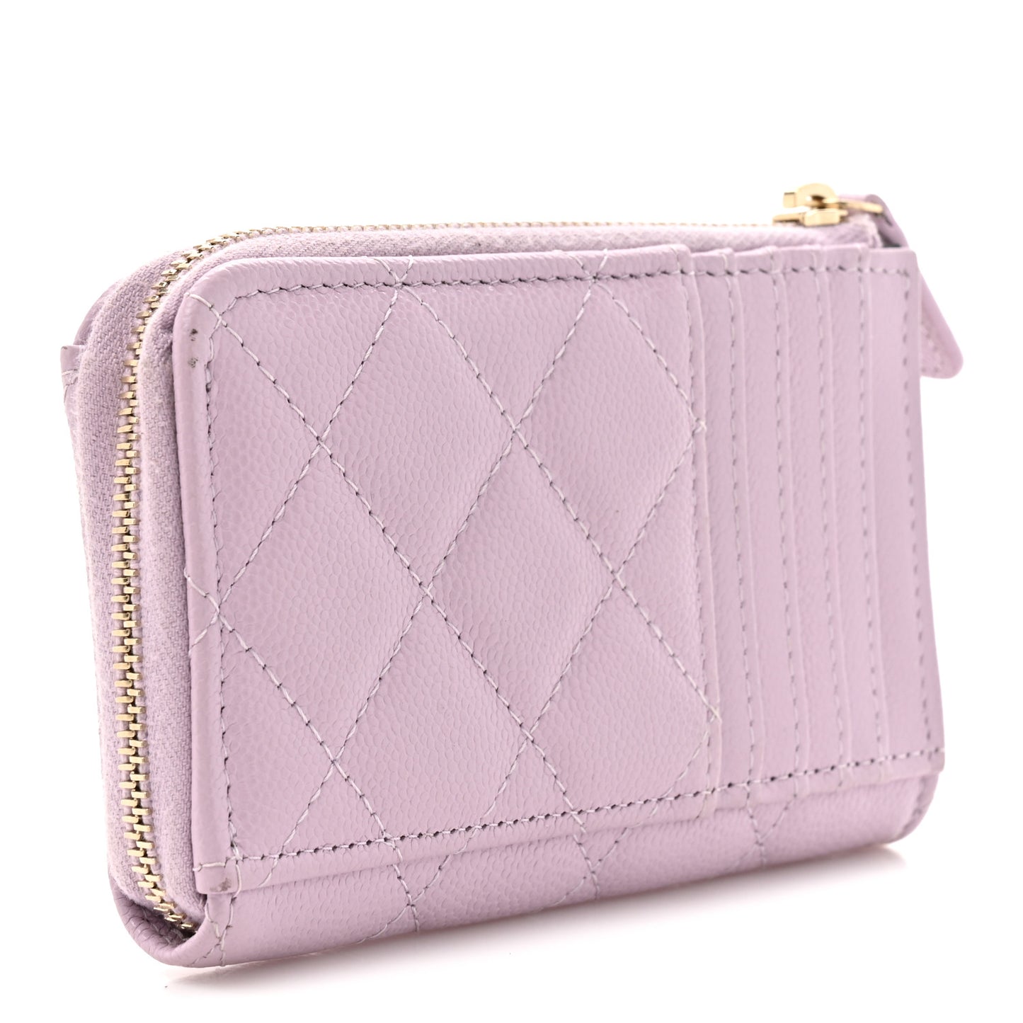 Caviar Quilted CC Zip Around Card Holder Light Purple