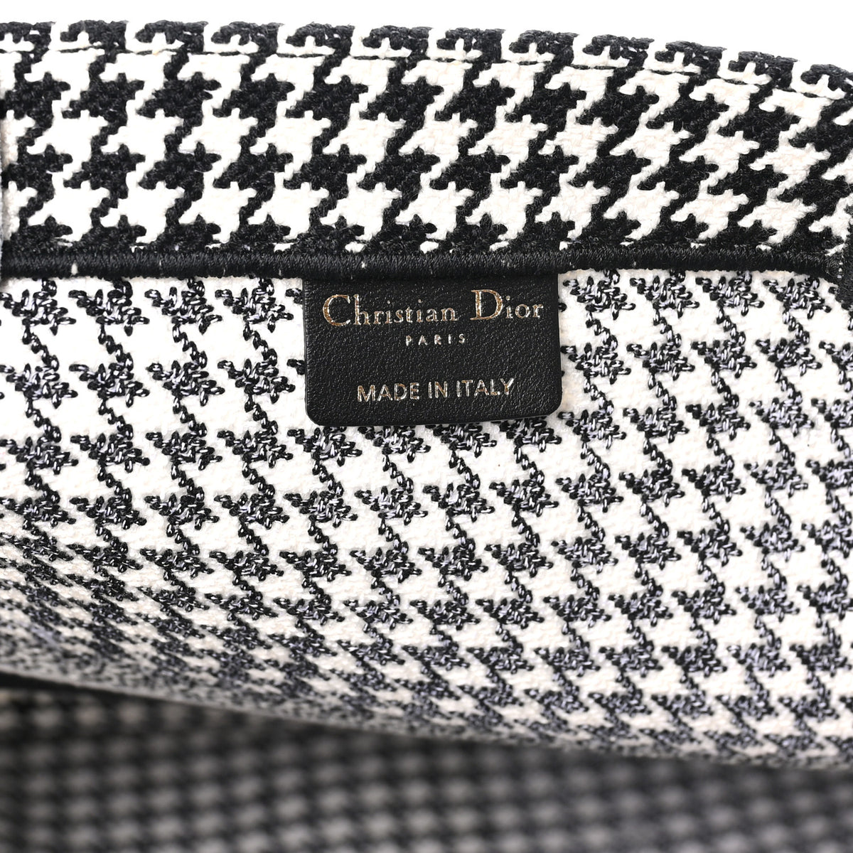 Canvas Houndstooth Embroidered Large Book Tote Black White