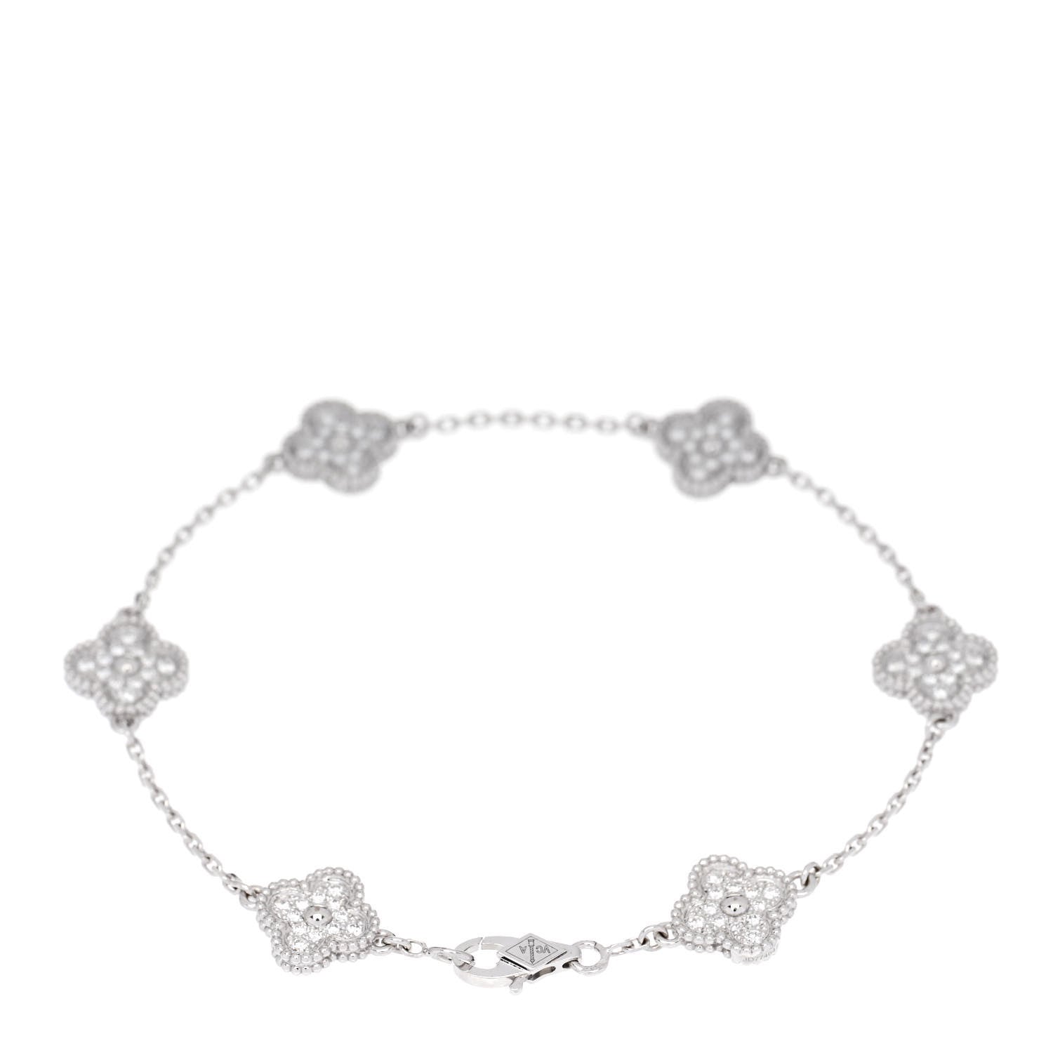 Van Cleef & Arpels 18K White Gold Diamond 6 Motifs Sweet Alhambra Bracelet 2 of 5
