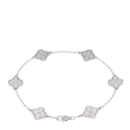 Van Cleef & Arpels 18K White Gold Diamond 6 Motifs Sweet Alhambra Bracelet 2 of 5