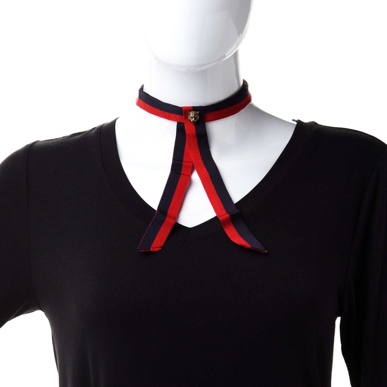 Gucci Grosgrain Web Feline Neck Bow Blue Red 2 of 6