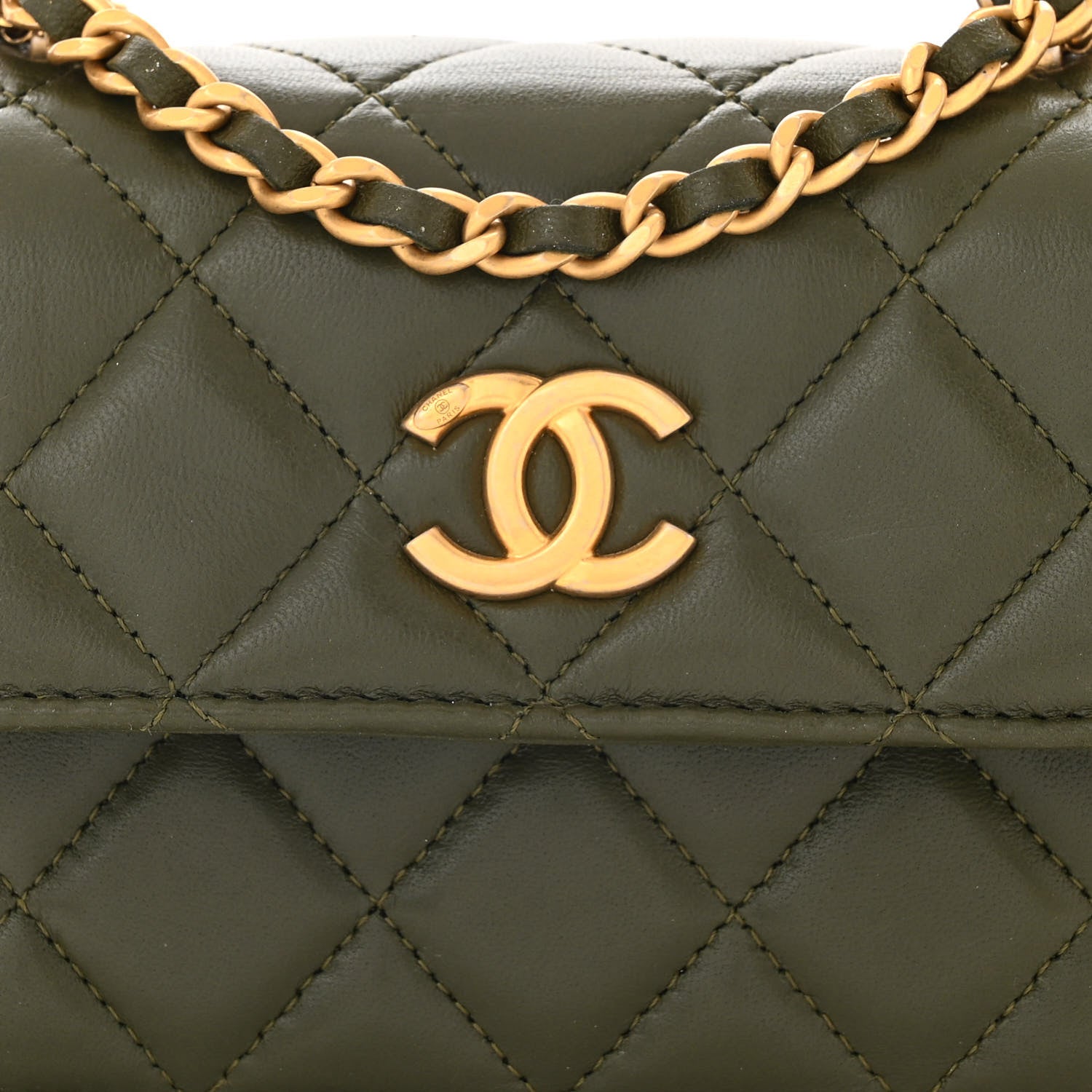 Chanel Lambskin Quilted Chain Top Handle Clutch With Chain Khaki 9 of 12