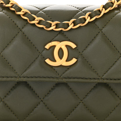 Chanel Lambskin Quilted Chain Top Handle Clutch With Chain Khaki 9 of 12