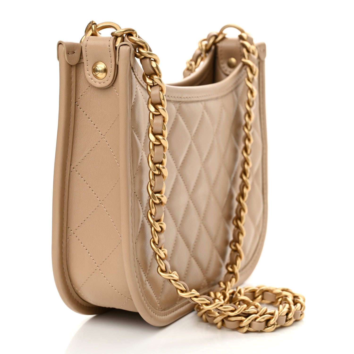 Chanel Calfskin Quilted CC Hobo Handbag Beige 3 of 10