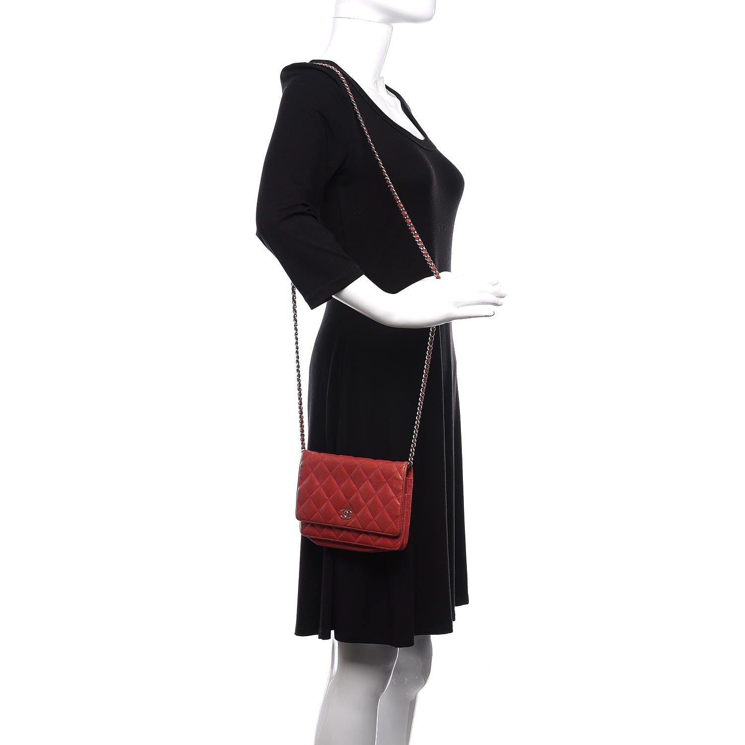 Chanel Caviar Quilted Wallet on Chain WOC Red 2 of 14