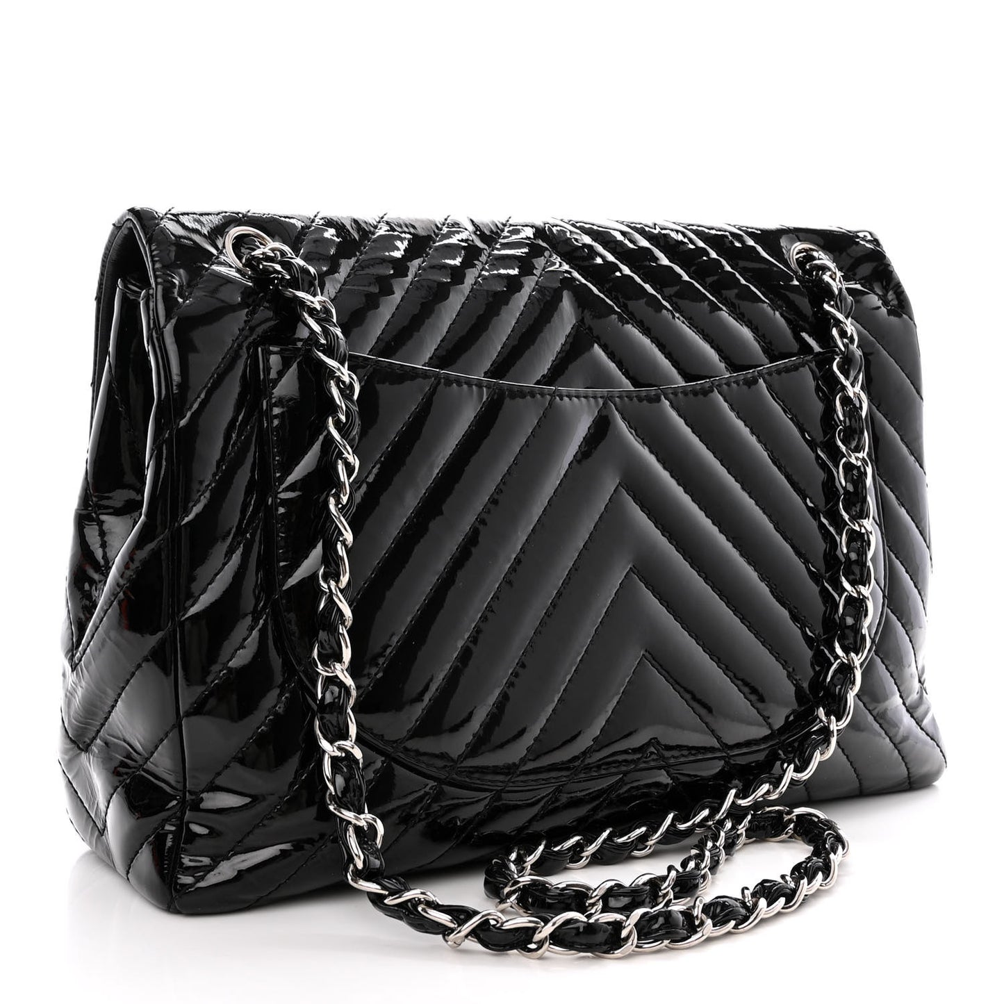 Patent Chevron Quilted Maxi Single Flap Black