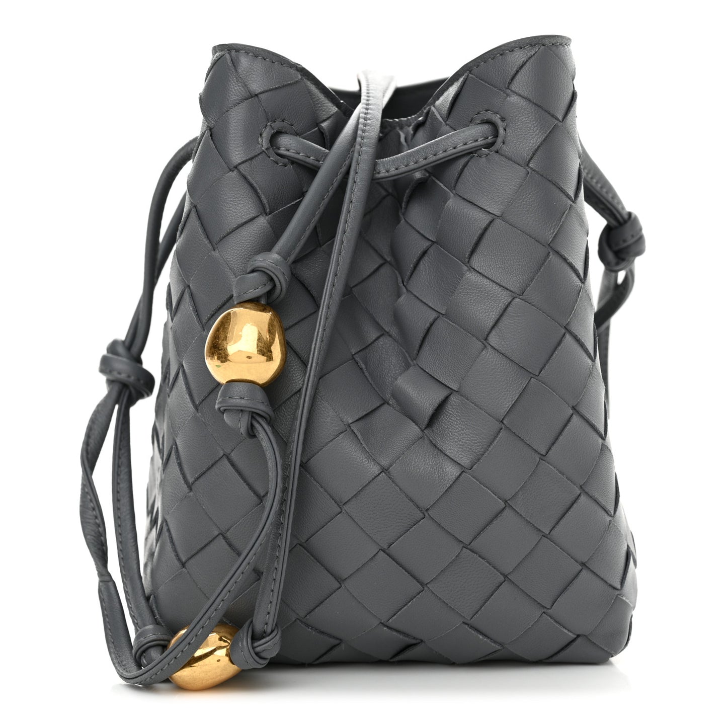 Nappa Intrecciato Small Drawstring Bucket Bag Thunder