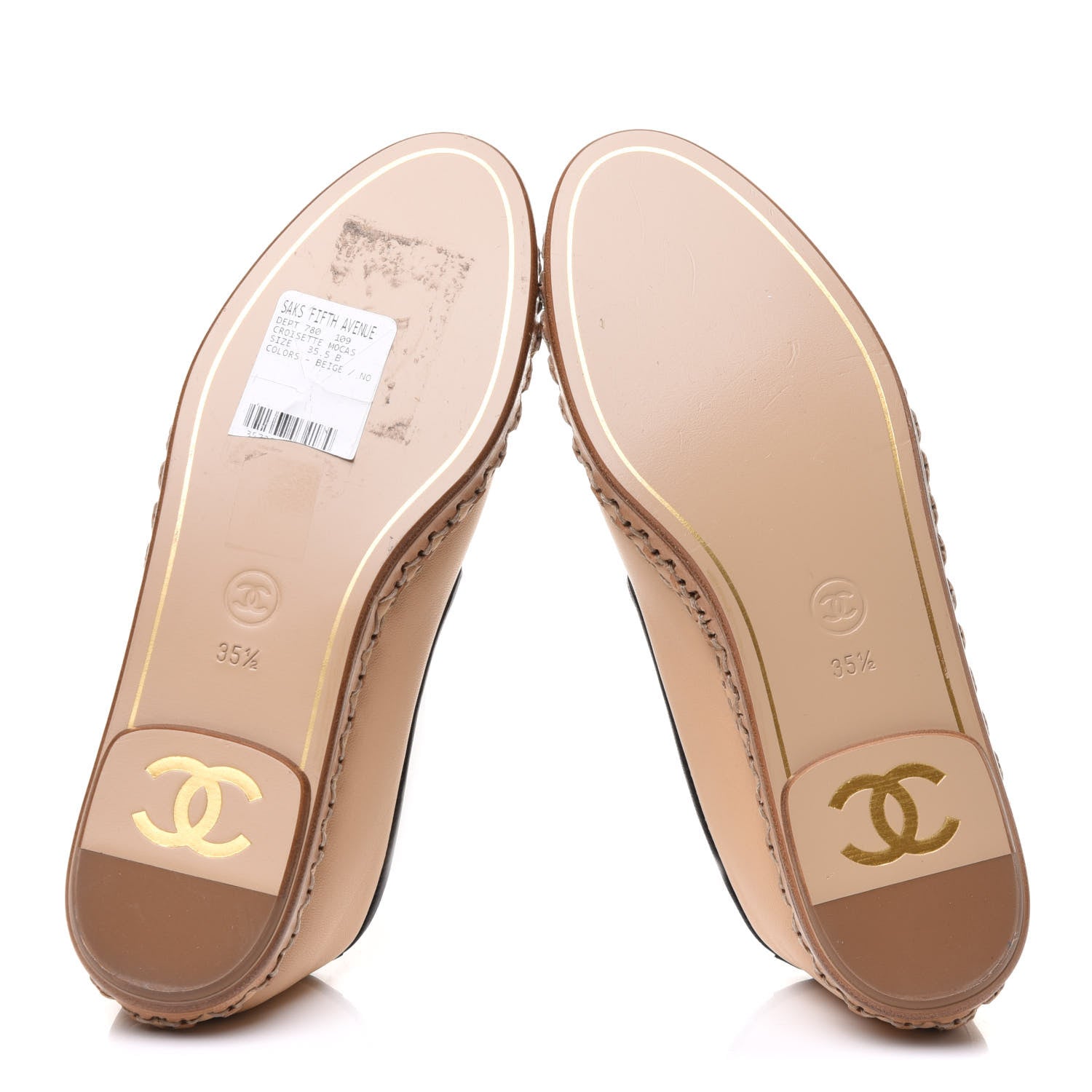 Chanel Lambskin Chain CC Mocassin Loafer Espadrilles 35.5 Beige Black 6 of 10