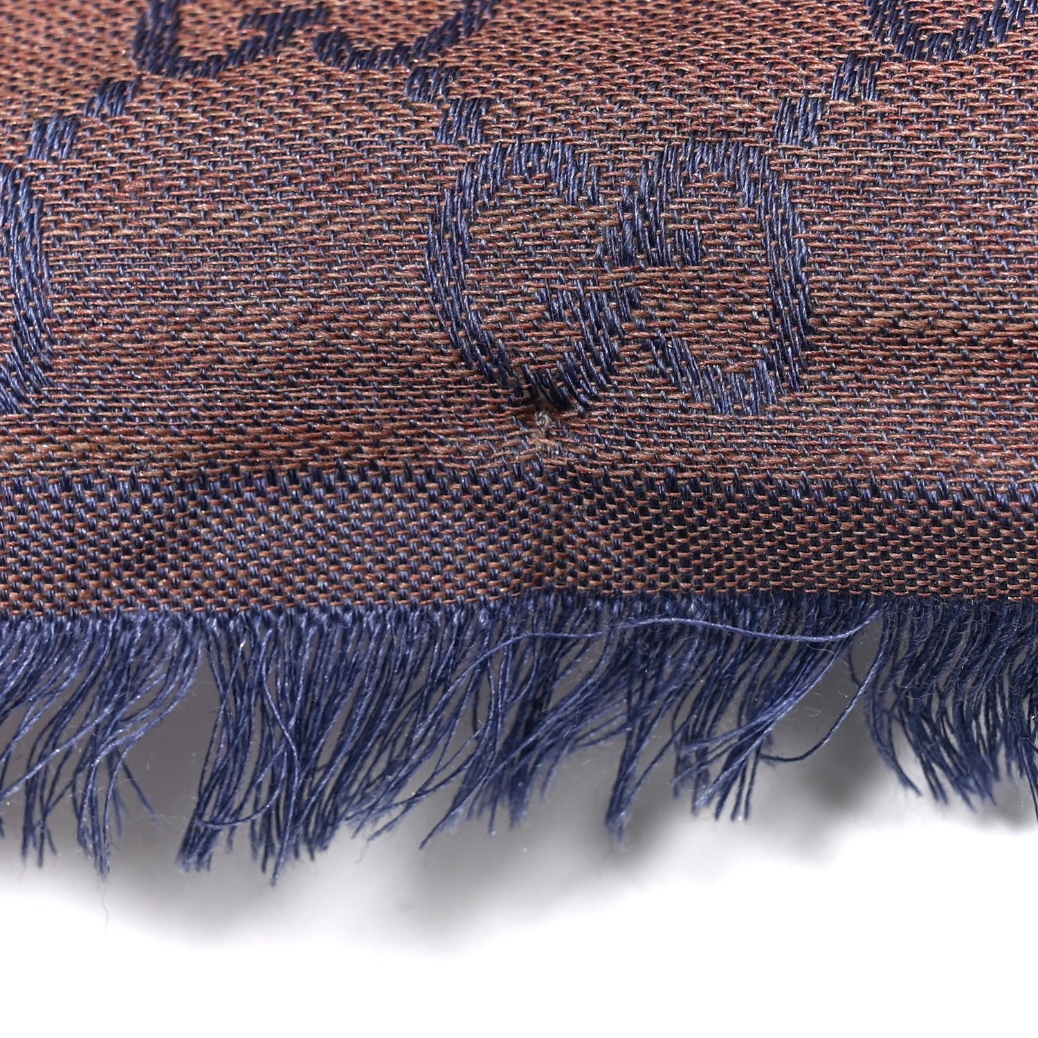 Gucci Wool Silk Monogram GGWeb Fringe Shawl Taupe Sky Blue 4 of 4