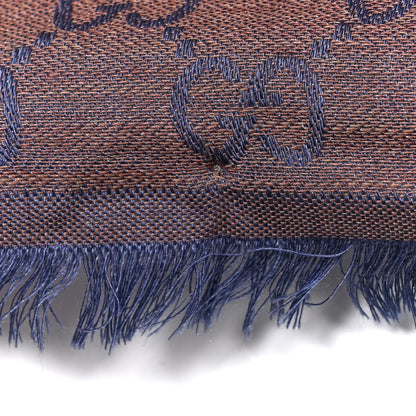 Gucci Wool Silk Monogram GGWeb Fringe Shawl Taupe Sky Blue 4 of 4