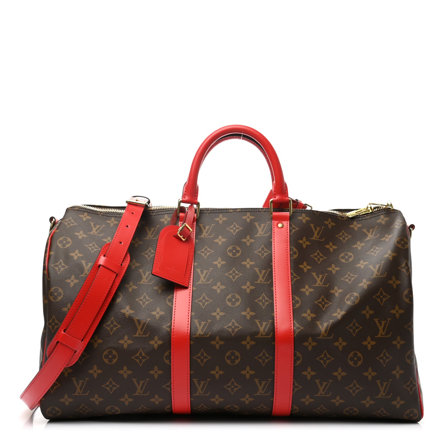 Calfskin Monogram Keepall Bandouliere 50 Coquelicot