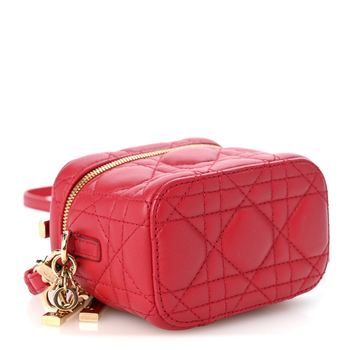 Lambskin Cannage Micro Lady Dior Vanity Case Red