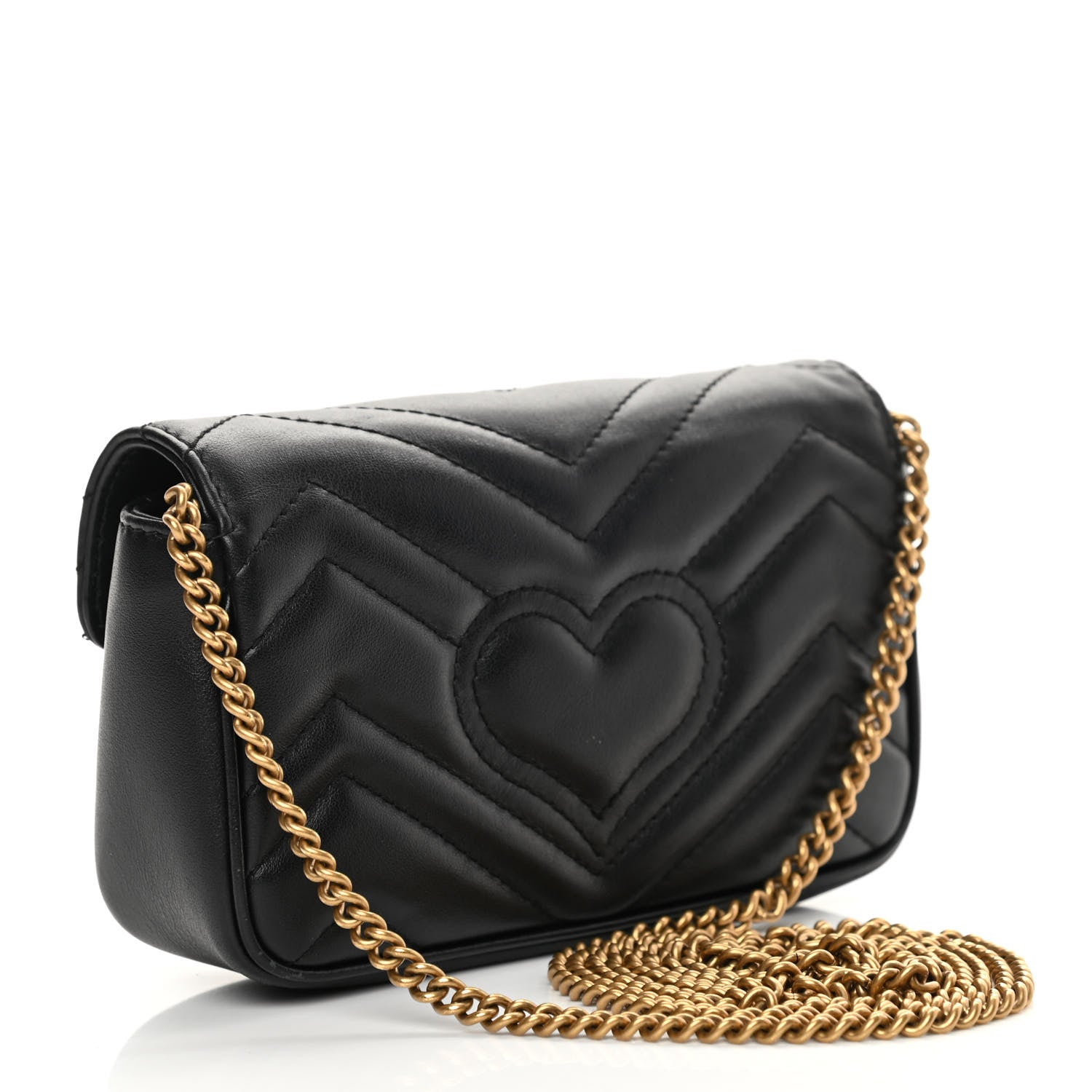 Gucci Calfskin Matelasse Super Mini GG Marmont Shoulder Bag Black 3 of 13