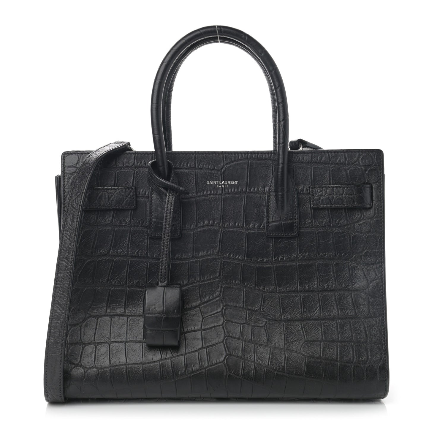 Calfskin Crocodile Embossed Baby Sac De Jour Black
