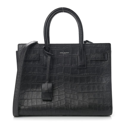 Saint Laurent Calfskin Crocodile Embossed Baby Sac De Jour Black 1 of 13