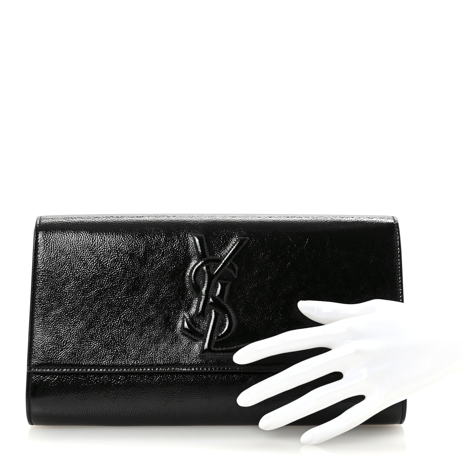 Saint Laurent Textured Patent Monogram Large Belle De Jour Clutch Black 2 of 6