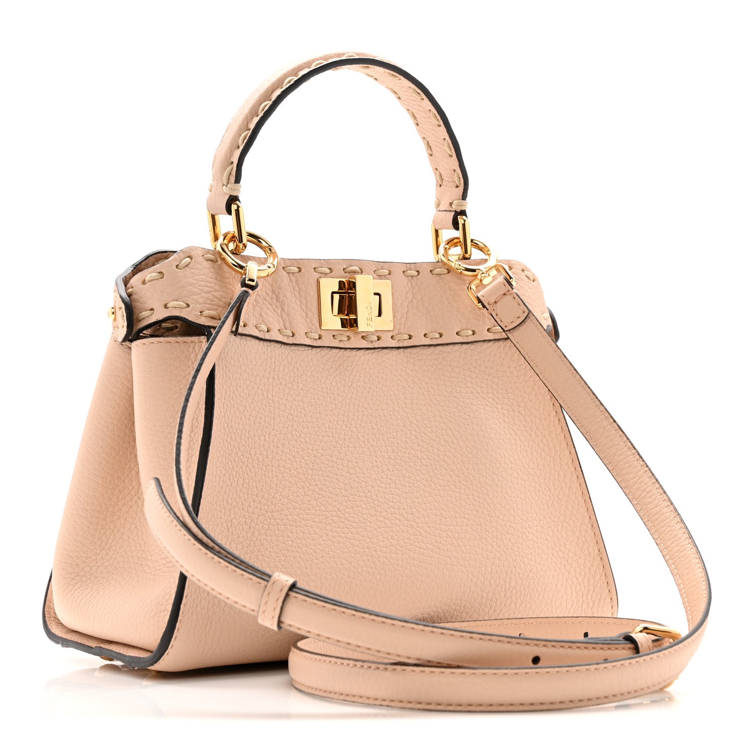 Fendi Cuoio Romano Selleria Mini Peekaboo Iconic Satchel Rosa Plaster 3 of 14