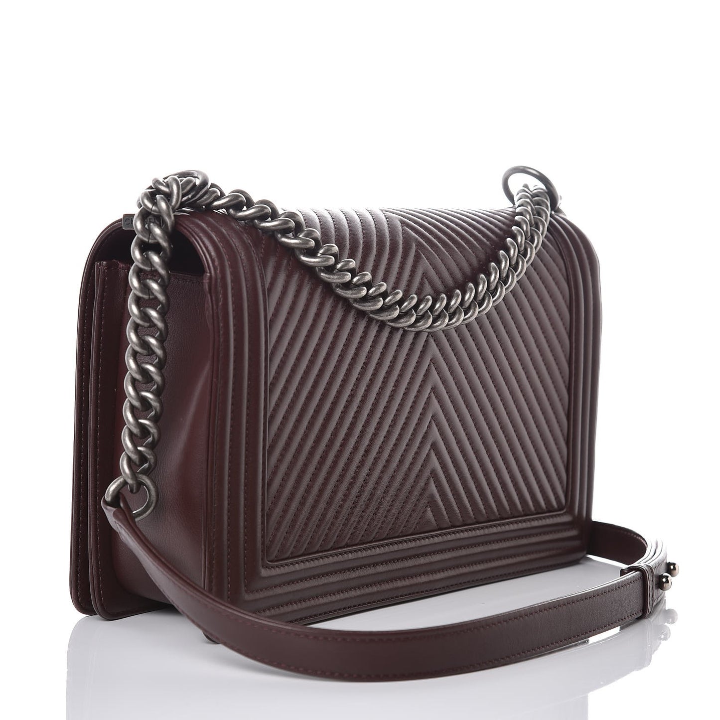 Calfskin Chevron Quilted New Medium Boy Flap Burgundy