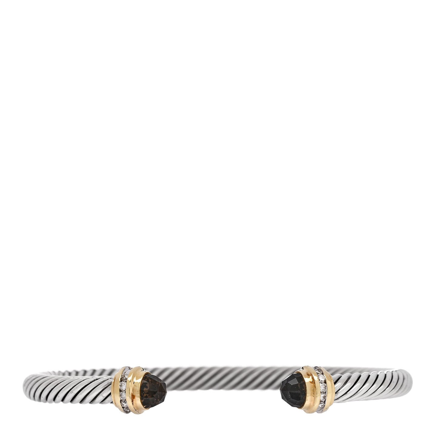 Sterling Silver 18K Yellow Gold Diamond Smoky Quartz 5mm Cable Classics Bracelet