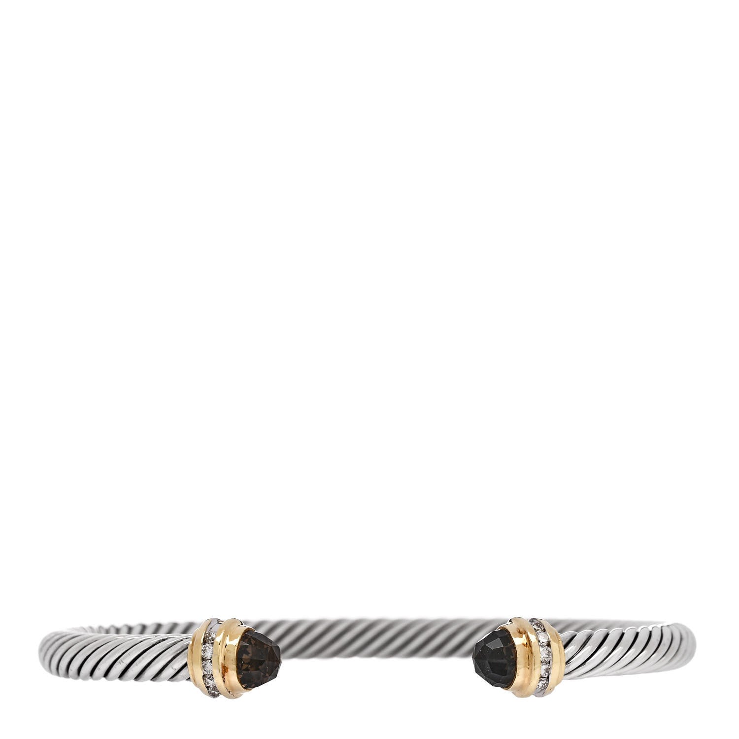 David Yurman Sterling Silver 18K Yellow Gold Diamond Smoky Quartz 5mm Cable Classics Bracelet 1 of 3