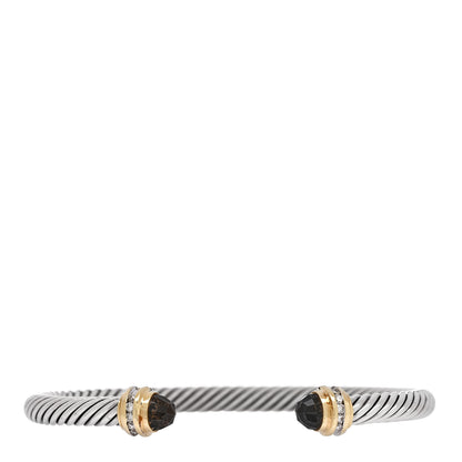 David Yurman Sterling Silver 18K Yellow Gold Diamond Smoky Quartz 5mm Cable Classics Bracelet 1 of 3