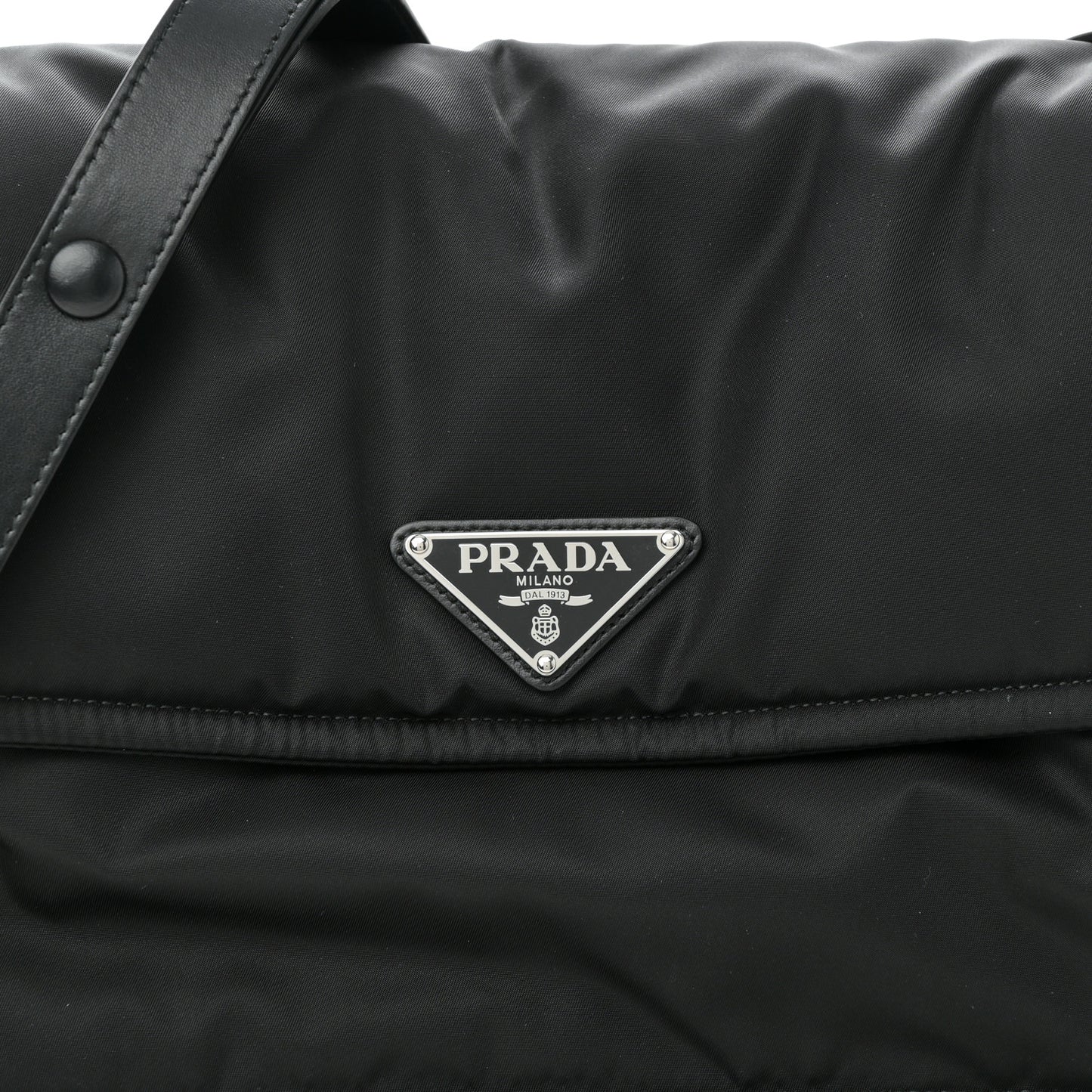 Re-Nylon Vitello Padded Large Flap Shoulder Bag Black