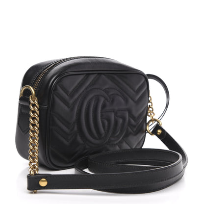 Gucci Calfskin Matelasse Mini GG Marmont Chain Shoulder Bag Black 2 of 9