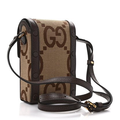Gucci Monogram Jumbo GG Textured Dollar Calfskin Mini Horsebit 1955 Crossbody Bag Camel Ebony New Acero 3 of 10