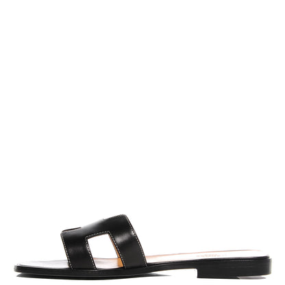 Hermes Box Calfskin Oran Sandals 38 Black 1 of 7