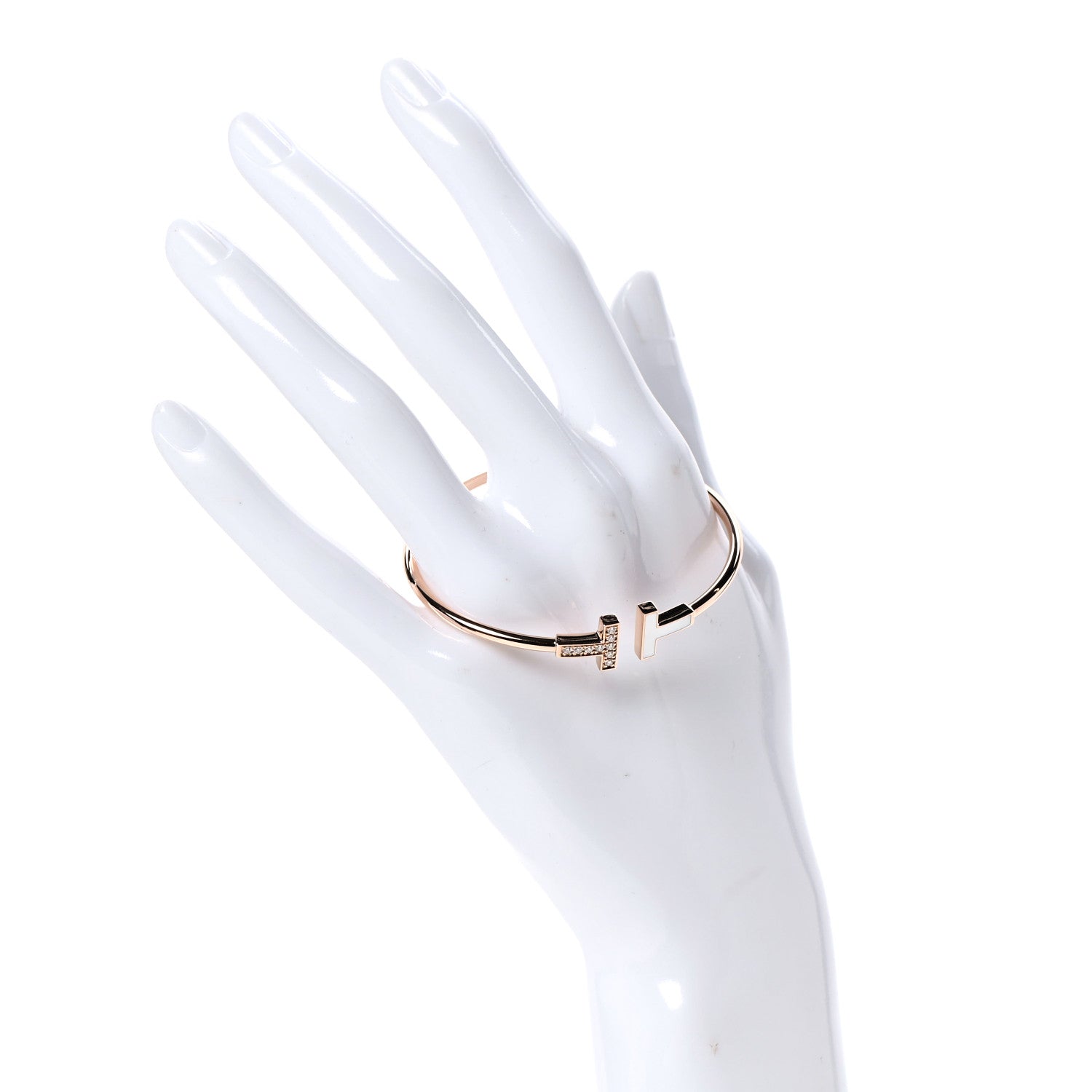 Tiffany 18K Rose Gold Diamond Mother of Pearl T Wire Bracelet 2 of 6