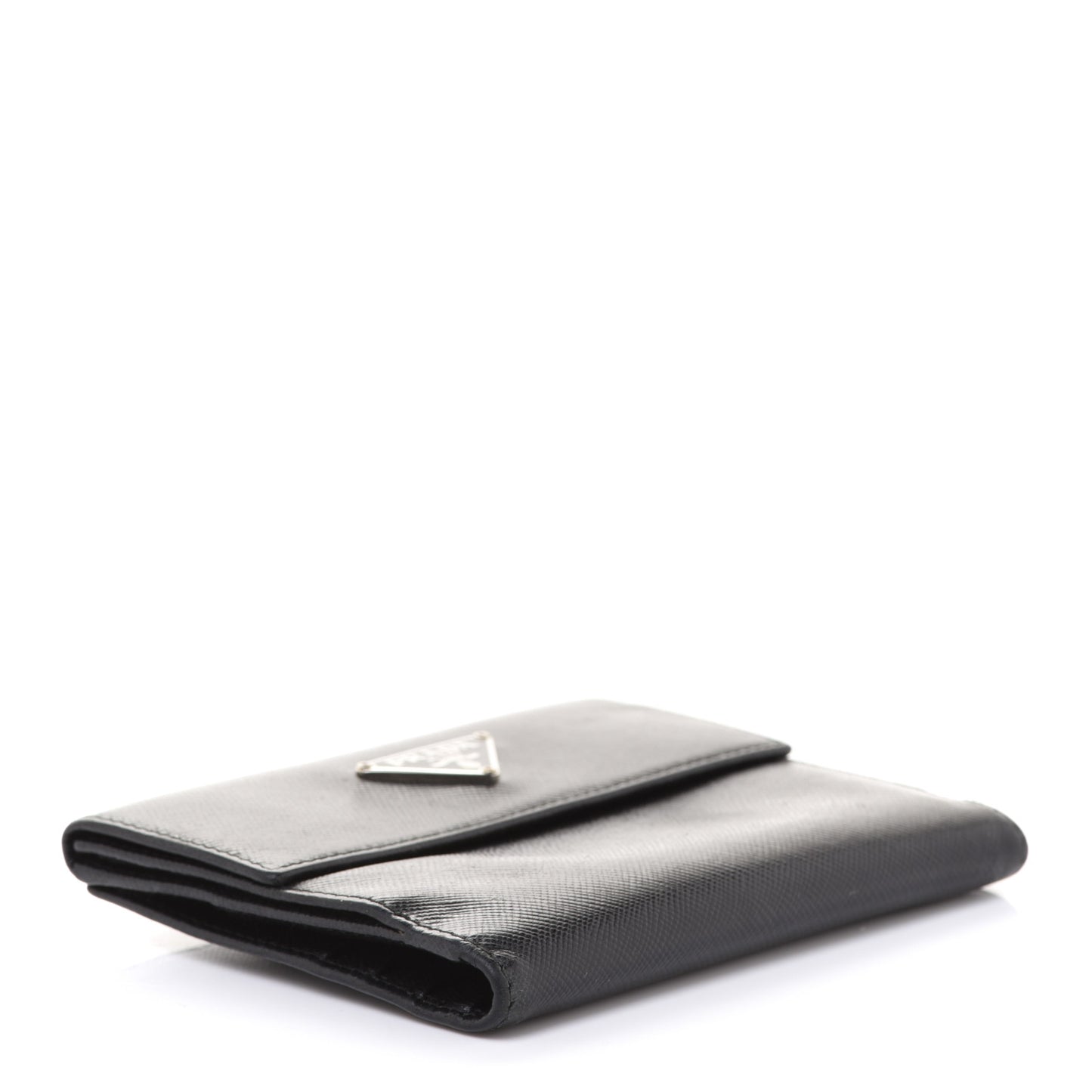 Saffiano Metal French Flap Compact Wallet Black