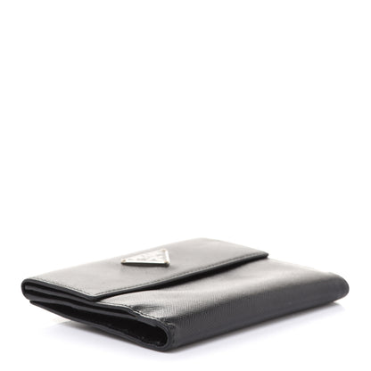 Prada Saffiano Metal French Flap Compact Wallet Black 4 of 7