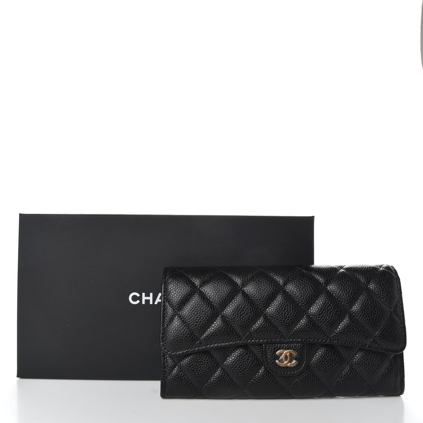 Caviar Quilted Large Gusset Flap Wallet Black