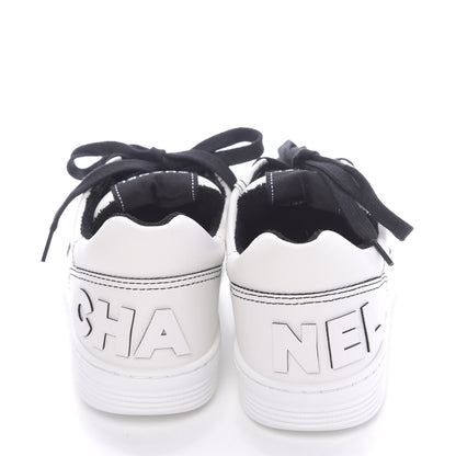 Chanel Calfskin Womens Logo Sneakers 37 White Black 5 of 10