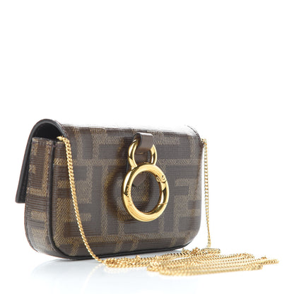 Fendi Glazed Fabric FF 1974 Nano Baguette Charm Mogano Panna 3 of 8