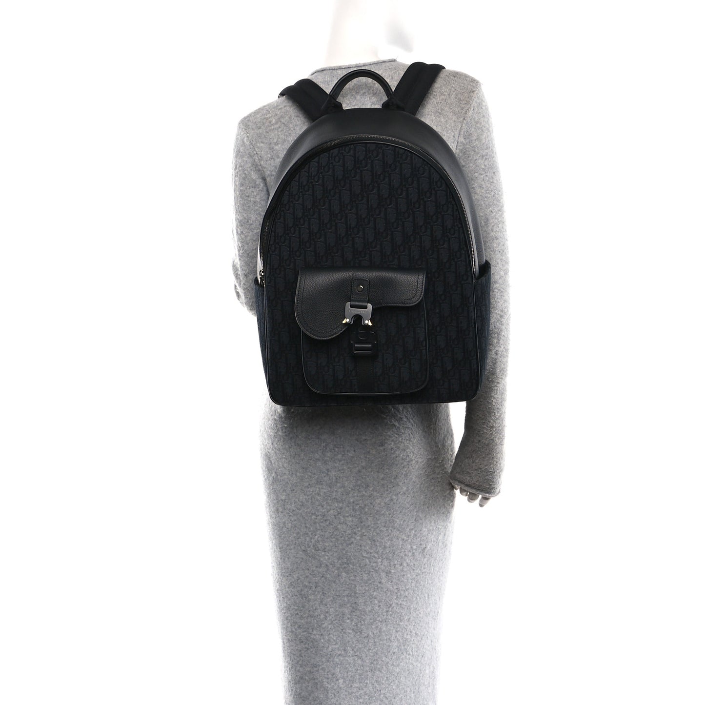 Oblique Jacquard Saddle Zip Backpack Black