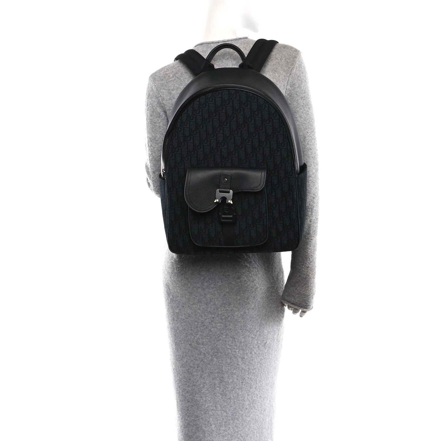 Christian Dior Oblique Jacquard Saddle Zip Backpack Black 2 of 9