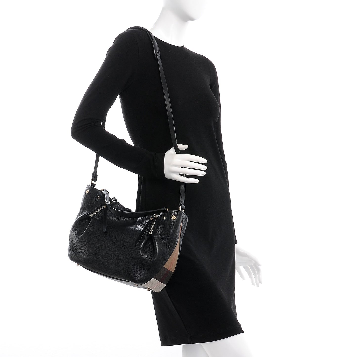 Grainy Calfskin House Check Small Maidstone Black