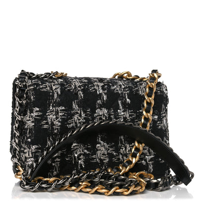 Chanel Tweed Quilted Chanel 19 Wallet On Chain WOC Black Silver Ecru 3 of 13