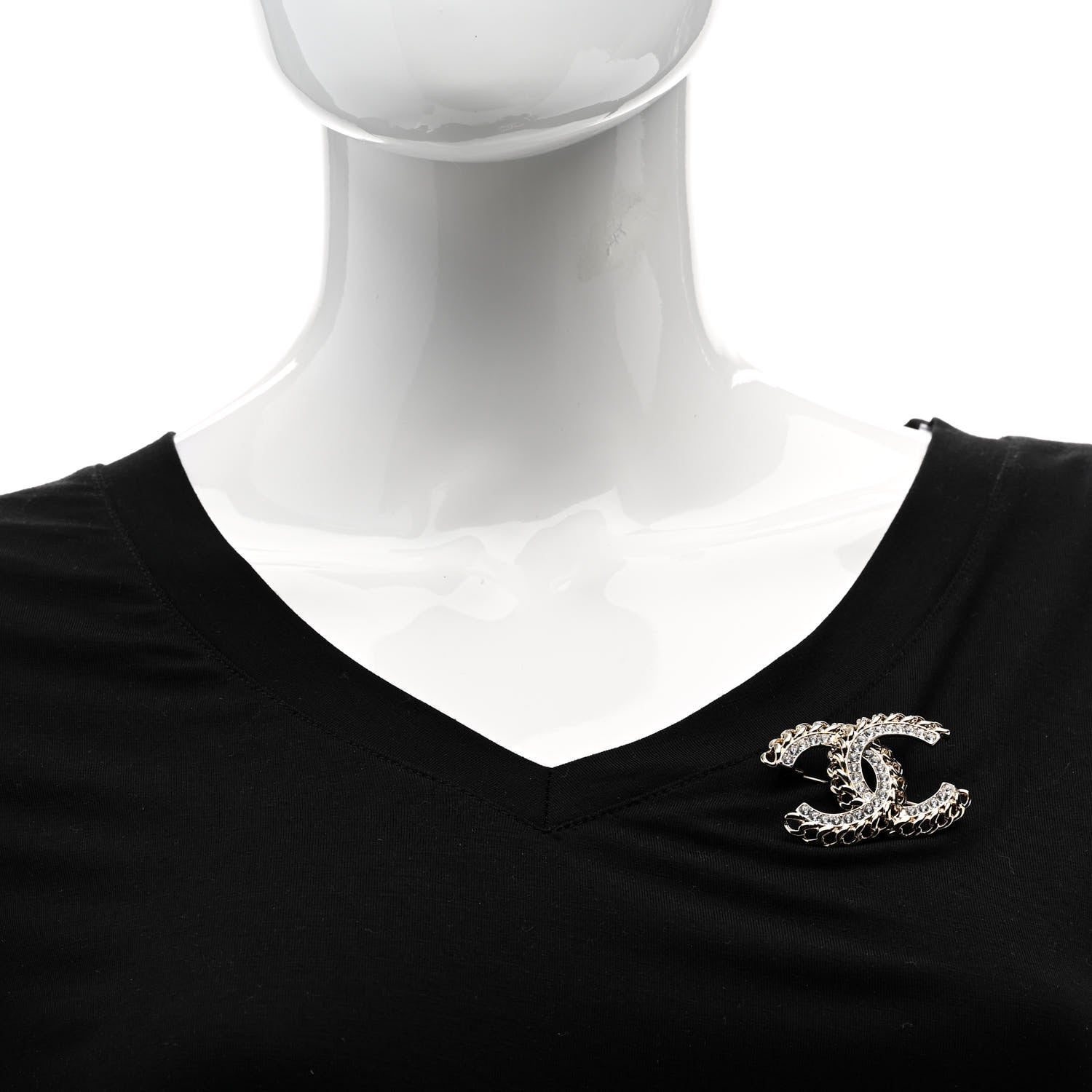 Chanel Crystal Chain CC Brooch Gold 2 of 5