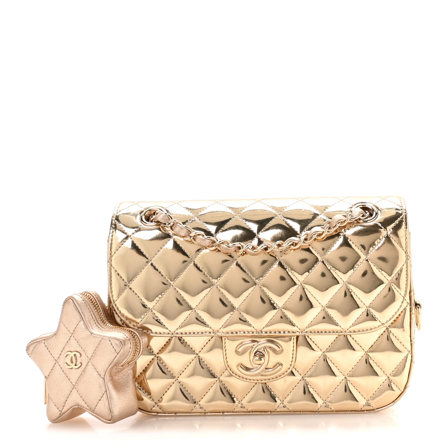 Chanel Mirror Calfskin Metallic Calfskin Medium Hollywood Boulevard Flap With Star Coin Purse Light Gold 2 of 11