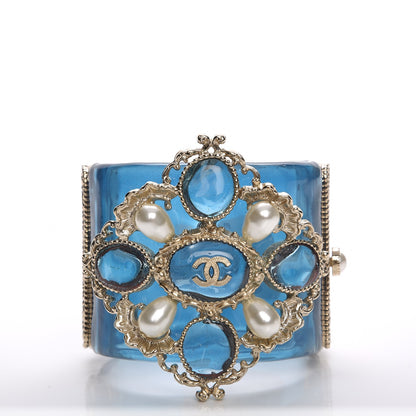 Chanel Resin Gripoix Pearl CC Cuff Blue 1 of 7