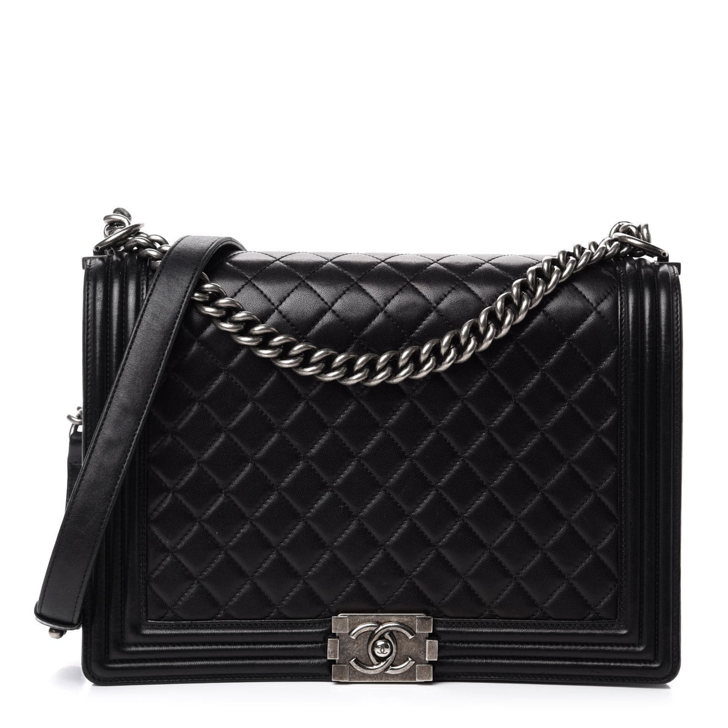 Lambskin Quilted Large Boy Flap Black