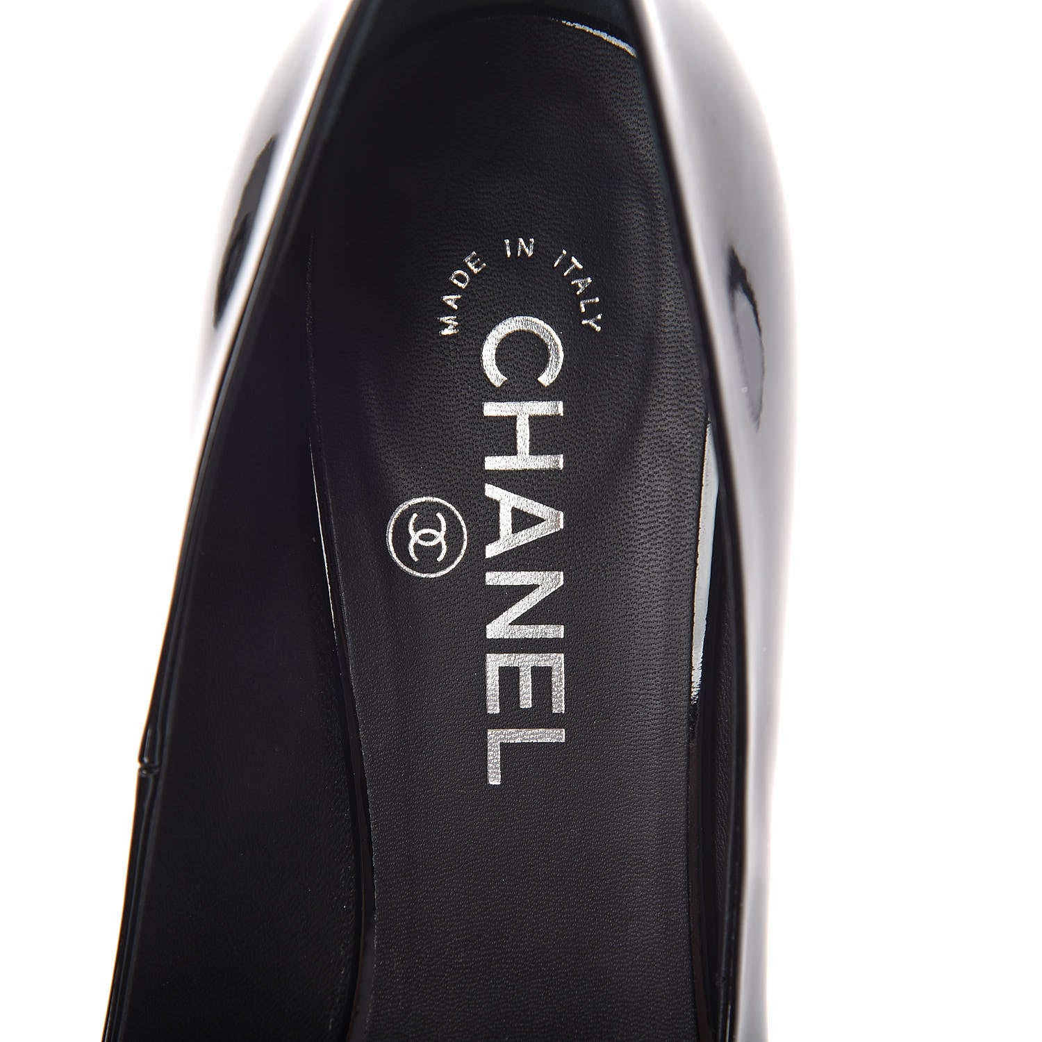 Chanel Patent Calfskin Pearl CC Open Toe Pumps 39.5 Black 5 of 8