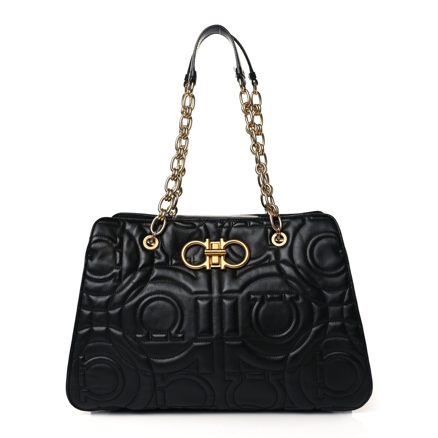 Calfskin Quilted Gancini Shoulder Bag Black