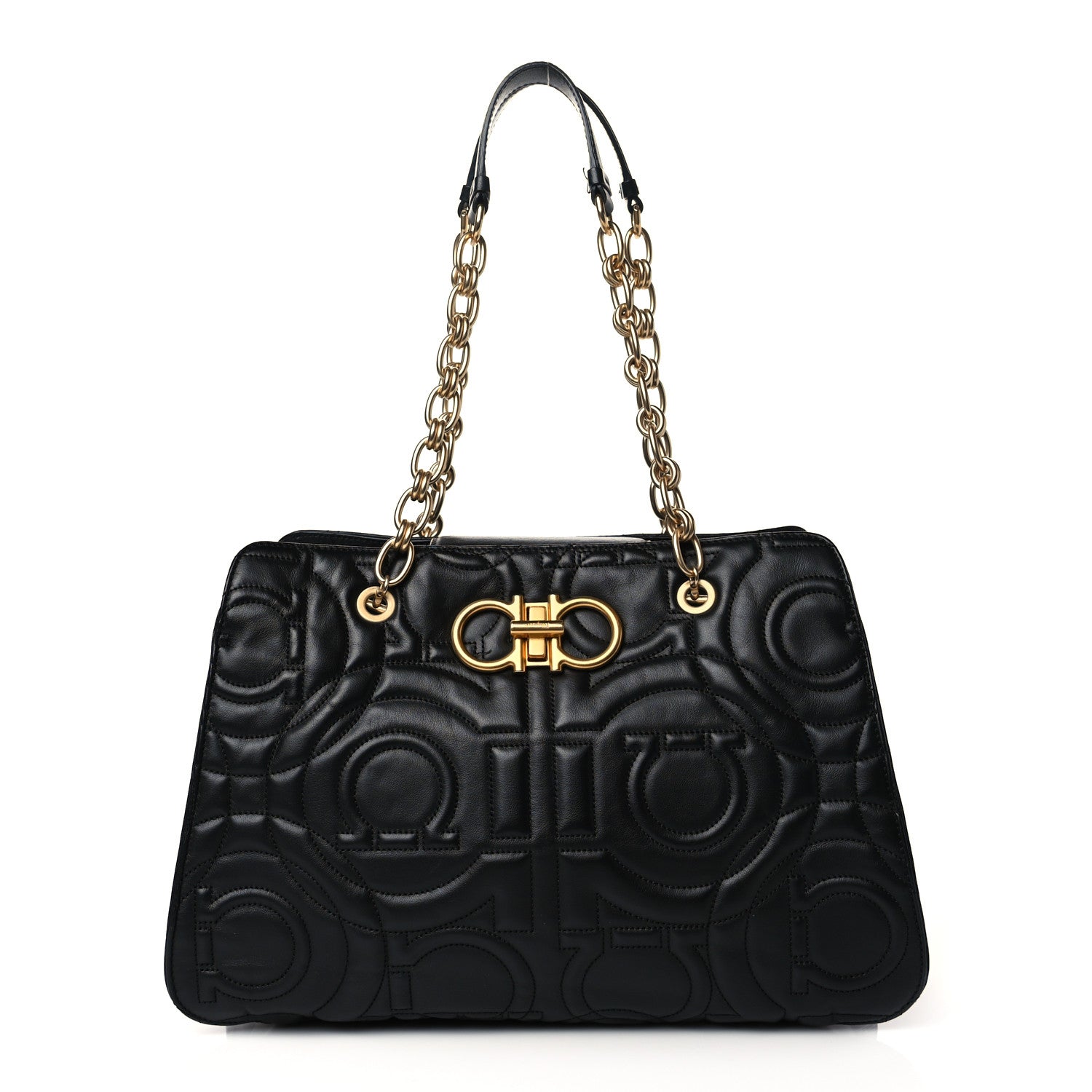Salvatore Ferragamo Calfskin Quilted Gancini Shoulder Bag Black 1 of 9