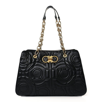 Salvatore Ferragamo Calfskin Quilted Gancini Shoulder Bag Black 1 of 9